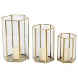 Gold Hurricane Candle Holder | Set of 3